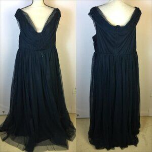 New! ANAYA WITH LOVE Maxi Dress US 16 Womans Navy Blue Tulle Off The Shoulder
